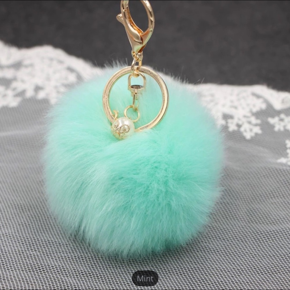 Mint Pom Keychain
